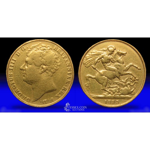 373 - George IIII Double-Sovereign, dated 1823. Gold, 15.65 grams. 27.66 mm. Obv: bare head left, +GEORGIU... 