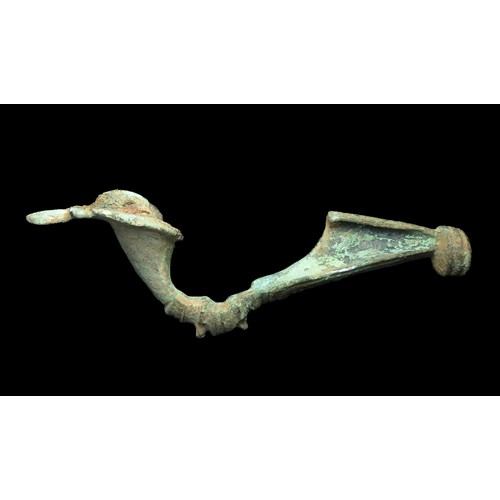 23 - Large Roman bronze trumpet brooch. Circa late 1st - 2nd century AD. Copper-alloy, 98mm x 35mm, 47.4g... 