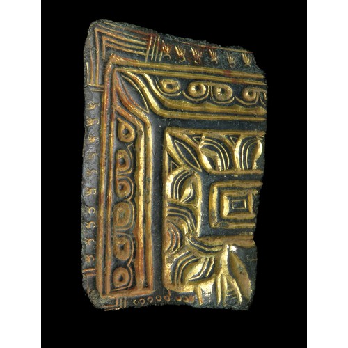 51 - Anglo-Saxon chip carved panel. A large gilt-bronze chip carved panel, originally from a great square... 