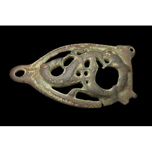 54 - Anglo-Saxon stirrup mount. Circa, 10th-11th century AD. Copper-alloy, 62mm x 35mm, 27.0g. An Anglo-S... 