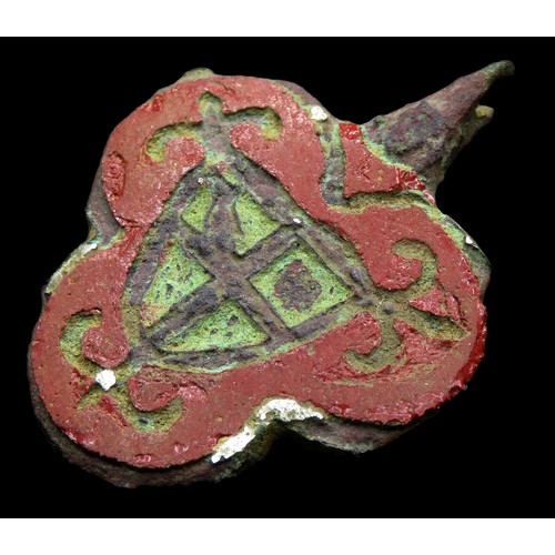 65 - Medieval heraldic pendant. Circa 13th-14th century AD. Copper-alloy, 36mm x 28mm, 8.8g. A trilobe pe... 