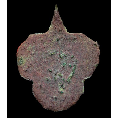 65 - Medieval heraldic pendant. Circa 13th-14th century AD. Copper-alloy, 36mm x 28mm, 8.8g. A trilobe pe... 