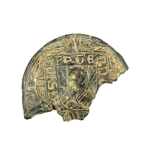 66 - Medieval heraldic roundel. Circa 13th-14th century AD. Copper-alloy, 19.56g. 56.99 mm. The design sh... 