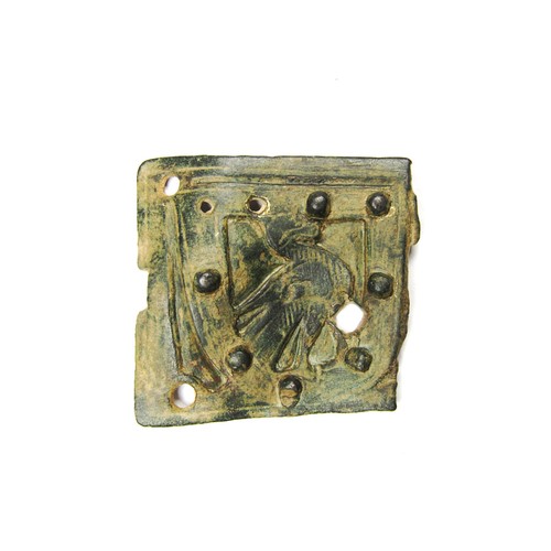 70 - Medieval heraldic mount. Copper-alloy, 16.81g. 41.84 mm. A large rectangular panel decorated in reli... 