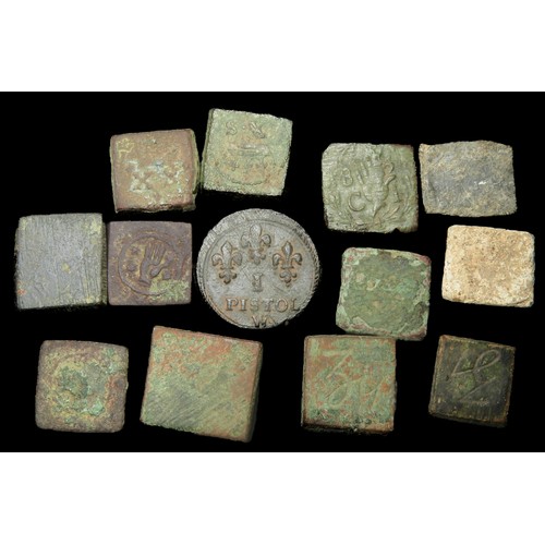 89 - Medieval and Post-Medieval coin weight group. Circa 16th-18th century AD. Brass, Largest  20mm diame... 