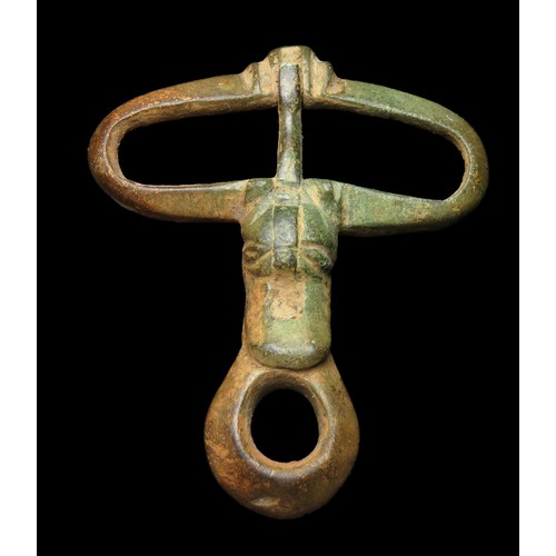 90 - Norman zoomorphic hunting leash buckle. Circa 12th century AD. Copper-alloy, 45mm x 37mm, 14.7g. The... 