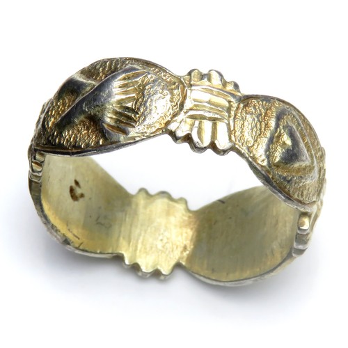 101 - Medieval silver-gilt Iconographic ring. Circa 14th-15th century AD. 25mm diameter (21mm internal), 6... 