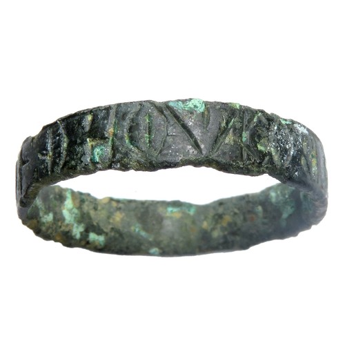 102 - Medieval bronze 'LOVE' ring c. 1500 -1600. Recorded on the PAS database as NARC-9CD1B1 where the rec... 