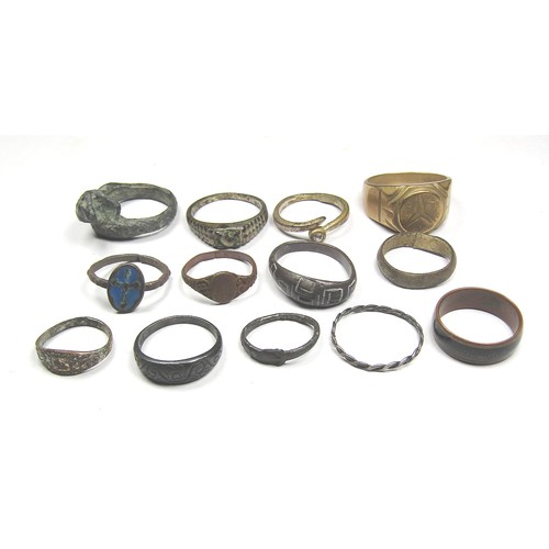 107 - Metal Detecting Finds. A selection of base metal rings from various periods, mostly 19th-20th centur... 