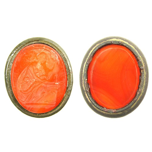 108 - Georgian Carnelian stone intaglio. Circa 18th century AD. 5.87g. 25.46 mm. An oval intaglio within a... 