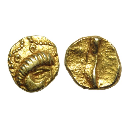 118 - Armorican Gold Quarter Stater. An unusual quarter stater, apparently of an unpublished type. The obv... 