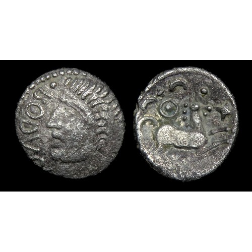 133 - Dobunni BODVOC/Boduoc silver unit, young head type. Silver, 13.5mm, 0.97g. Obv: Celticized head left... 