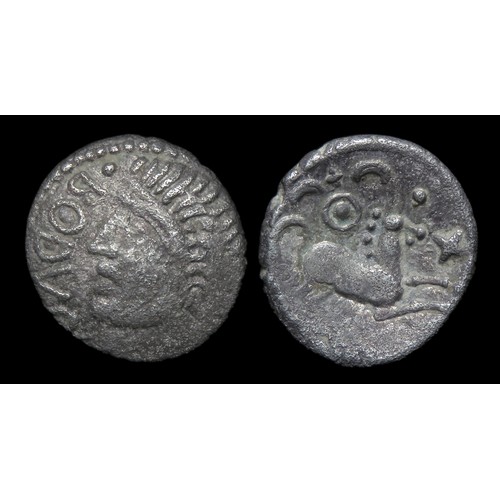 133 - Dobunni BODVOC/Boduoc silver unit, young head type. Silver, 13.5mm, 0.97g. Obv: Celticized head left... 