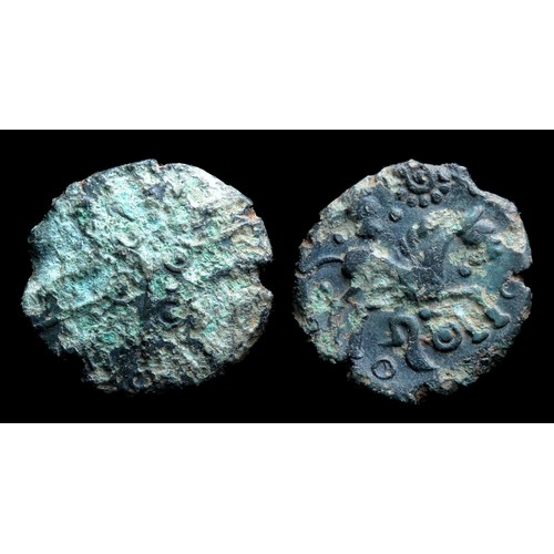 146 - Tasciovanos Hidden faces bronze stater, the core from a gold-plated example. Bronze, 19mm, 3.23g. Ob... 