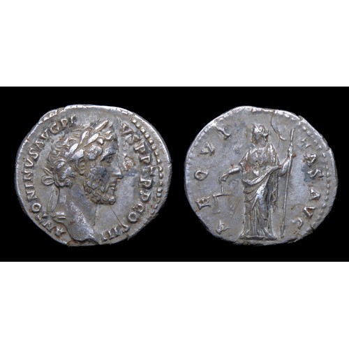 161 - Antoninus Pius denarius. Silver, 19mm, 2.57g. Obv: laureate bust right, +ANTONINVS AVG PI-VS PP TR P... 