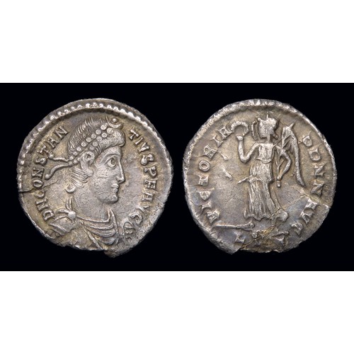 165 - Constantius II siliqua. Silver, 18mm, 2.12g. Obv: pearl-diademed, draped and cuirassed bust to right... 