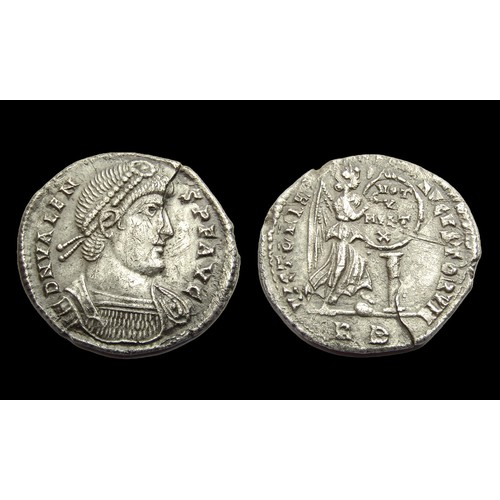 166 - Valens Miliarensis. Silver, 4.08g. 23.04 mm. Rome, AD 364-7. Diademed bust right, D N VALENS P F AVG... 