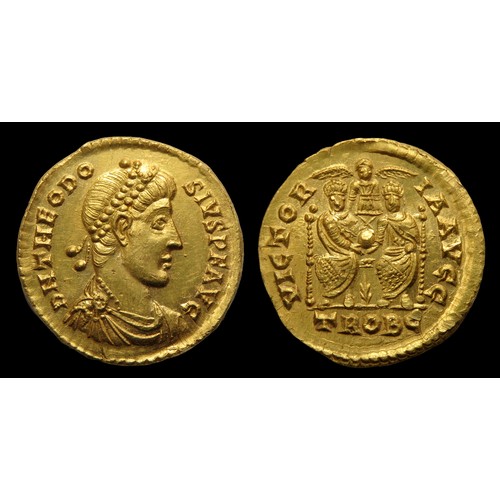 167 - Gold solidus of Theodosius I, Trier mint AD 377-380. 21mm, 4.47g; 6h.  D N THEODO SIVS P F... 