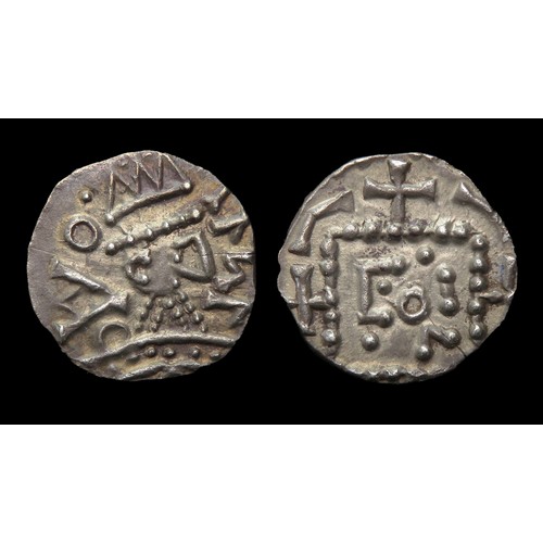 176 - Anglo-Saxon sceat, series C. Silver, 12mm, 1.17g. Obv: radiate bust right, TFCF before, crecent ear,... 