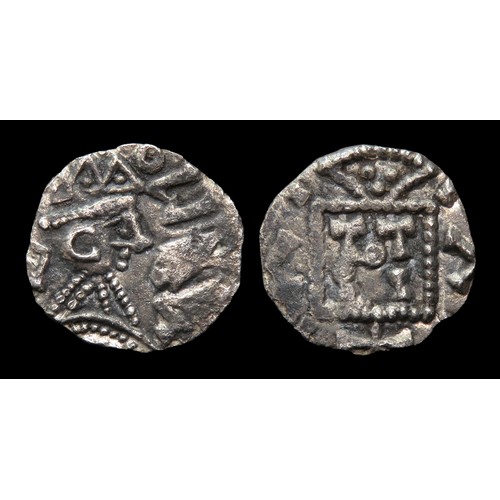 179 - Anglo-Saxon sceat, series C. Silver, 12mm, 1.01g. Obv: radiate bust right, TFCF before, crecent ear,... 