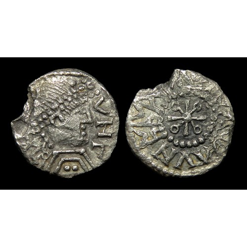 182 - Pada Type III Silver Sceat,Early transitional type. Circa 675-760. Silver, 0.79 grams, 12.40 mm. Obv... 