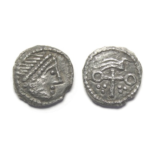 184 - Anglo-Saxon sceat, primary phase, 680-710 AD. Silver, 1.01g, 11.71 mm. Diademed bust right within a ... 