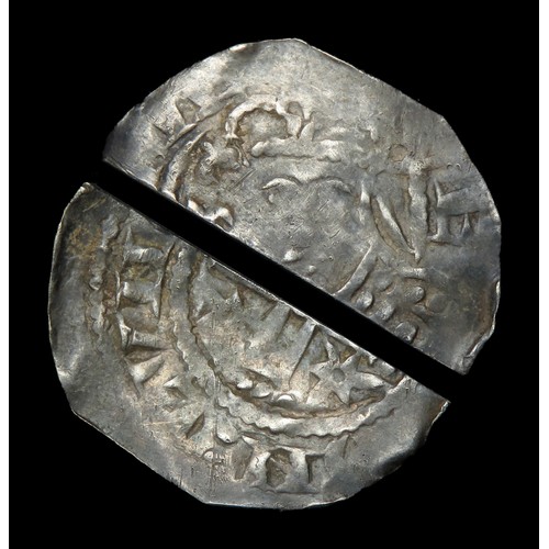 204 - Stephen cut halfpenny, Voided Cross and Stars type (c.1145-50). Silver, 20mm, 0.7g. Obv: three quart... 