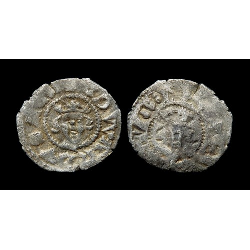 229 - Edward I farthing brockage. Silver, 12mm, 0.36g. Obv: crowned facing bust, +ЄDWARDVS RЄX. Rev: An ob... 