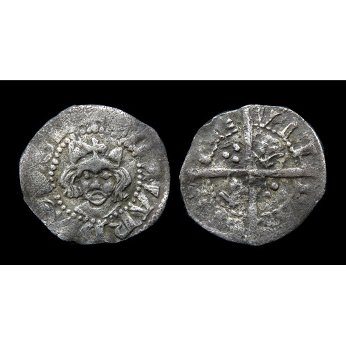 245 - Edward III farthing, Berwick mint. Silver, 11mm, 0.22mm. Obv: crowned facing bust, +EDWARDVS D GR. R... 