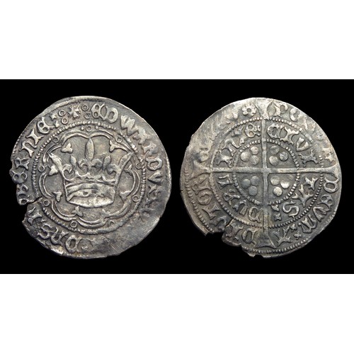 Edward IV groat. Named and titled crown coinage, 1463. Silver, 28mm, 2.74g. +EDWARDVS DI GRA DNS HIBERNIE, large crown in tressure, annulets in spandrels. R. Cross and pellets, CIVI TAS DVBL INIE, Dublin mint, mm. cross/rose. Ref: Spink 6293. Extremely rare.