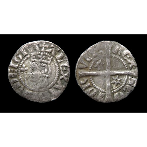 241 - Alexander III halfpenny, Scotland. Silver, 14mm, 0.59g. Obv: crowned head left, with sceptre, + ALEX... 