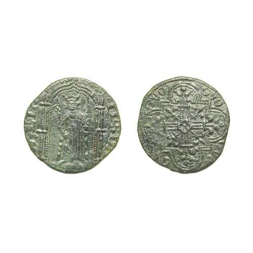 252 - English Medieval Jetton. Edward III, 1327-77. Type 4. Copper, 1.67g, 20.81mm. King with sceptre stan... 