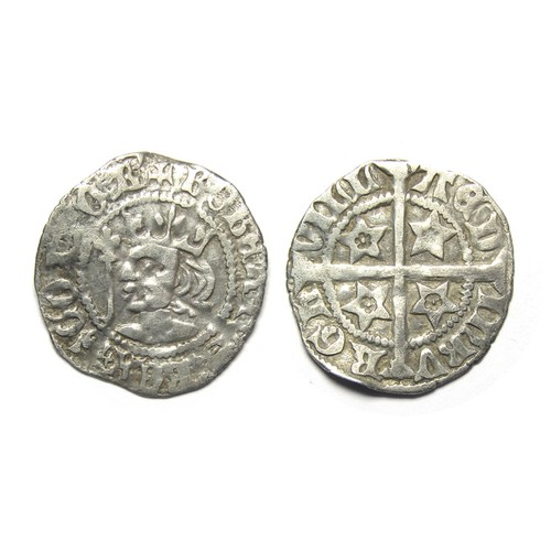 274 - Robert II Penny, 1371-1390. Silver, 1.01g, 18.78 mm. Obverse: Crowned bust left with sceptre, star o... 