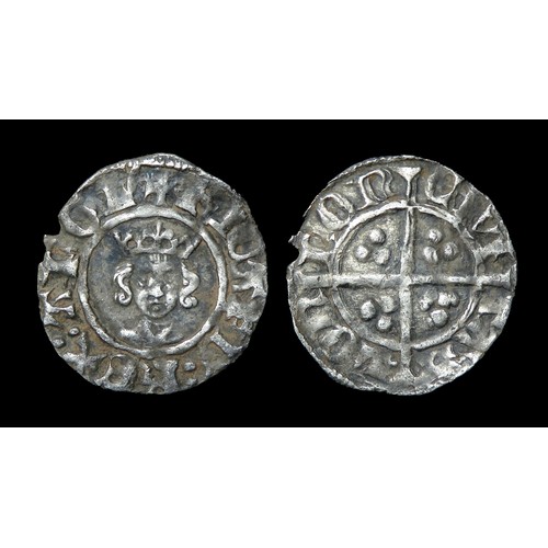 259 - Richard II halfpenny, London. Silver, 14mm, 0.44g. Obverse: Crowned facing bust, +RICARD REX ANGL. R... 