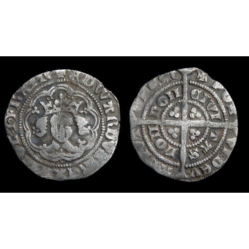 248 - Edward III halfgroat, Series G. Silver, 22mm, 1.95. Obv: crowned facing bust, annulet below, +EDWARD... 