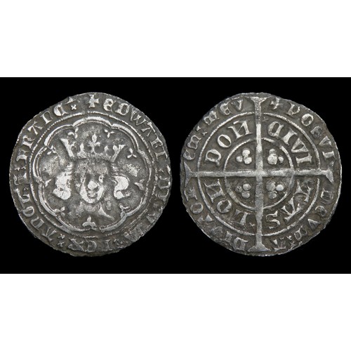 249 - Edward III groat, post treaty period (1369-77). Silver, 27mm, 3.91g. Obv: crowned facing bust, +EDWA... 