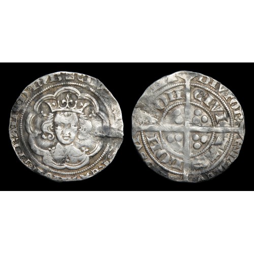 250 - Edward III groat, pre-treaty C. Silver, 26mm, 3.86g. Obv: crowned facing bust, +EDWARD D GRA REX ANG... 