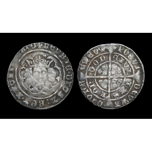 266 - Henry VI groat, leaf-pellet issue (1445-54). Silver, 28mm, 3.64g. Obv: crowned facing bust, pellets ... 