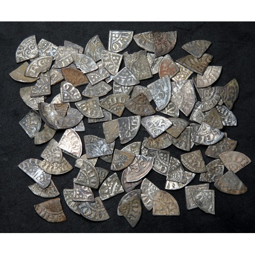 277 - 100 silver Medieval cut coins, mostly short cross and long cross farthings c.1180 - 1272.