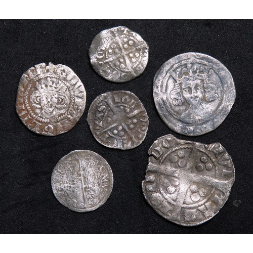 278 - Six medieval hammered silver coins. Largest 18mm.