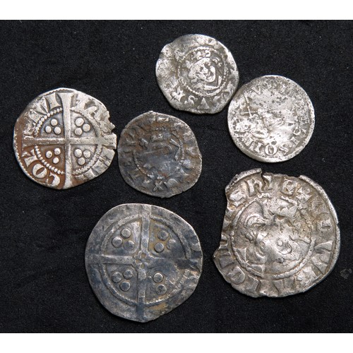 278 - Six medieval hammered silver coins. Largest 18mm.