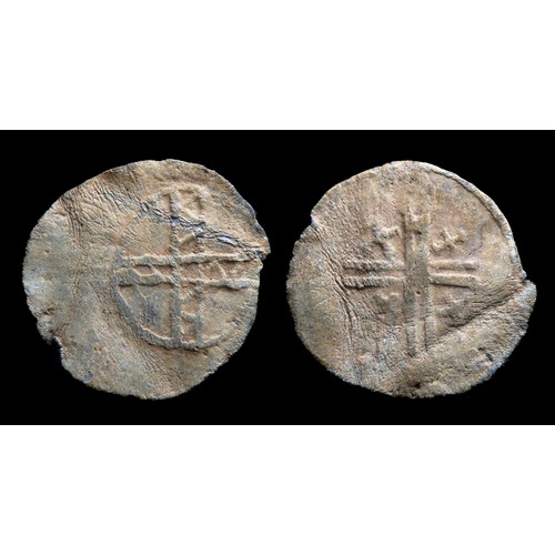 280 - Lead cross crosslets trial piece/token. Circa 12th century AD. Lead, 19mm, 1.75g.