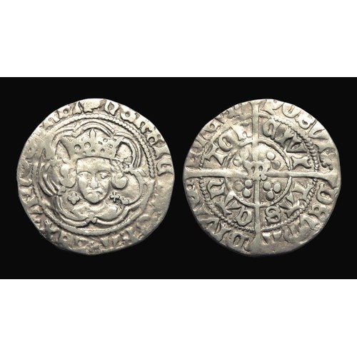 294 - Henry VII halfgroat. Silver, 20mm, 1.35g. Obv: Crowned facing bust, crosses by neck, +HENRIC DI GRA ... 