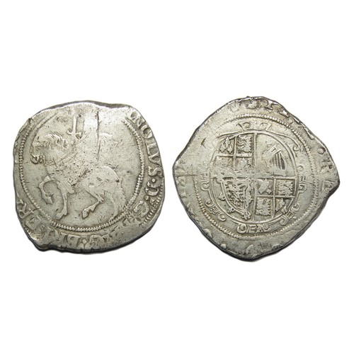 335 - Charles I half crown. Silver, 15.27g, 34.43 mm. Obv: king on horseback left, +CAROLVS D G MAG BRI FR... 