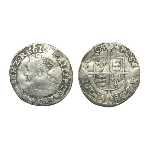 311 - Philip & Mary groat. Silver, 1.89g, 24.12 mm. Obv: crowned bust facing left, +PHILIP Z MARIA D G... 