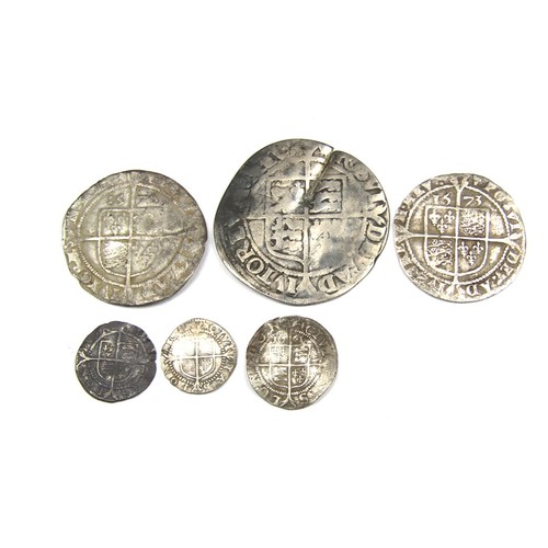 321 - Elizabeth I coin group. 6 in total: Shilling (1), sixpence (2), 1673 & 75, halfgroat (1), penny ... 