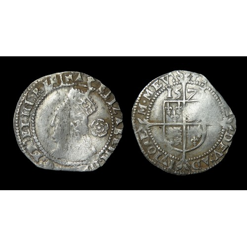 324 - Elizabeth I threepence. Silver, 20mm, 1.49g. Obv: crowned left facing bust, rose below, +ELIZABETH D... 