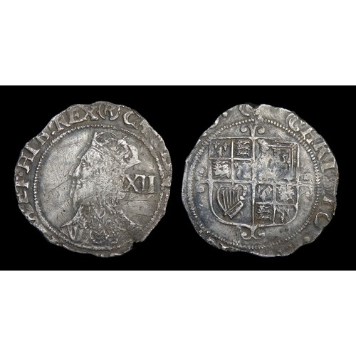 341 - Charles I shilling under parliament. Silver, 29mm, 6.14g. Obv: crowned left facing bust, +CAROLVS D ... 