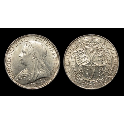 372 - Victoria 1899 florin. Obv: veiled bust left, +VICTORIA DEI GRA BRITT REGINA FIDD DEF IND IMP. Rev: C... 