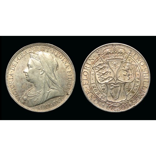 376 - Victoria florin. Obv: Older crowned and veiled bust of Queen Victoria left, +VICTORIA DEI GRA BRITT ... 